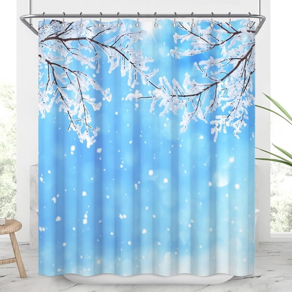 Winter Christmas Fabric Shower Curtains Snowflake Long Waffle Weave Bath Curtain Farmhouse Xmas New Year Shower Curtain for Kids Bathroom Decor Waterproof with Hooks,36x72 Inch