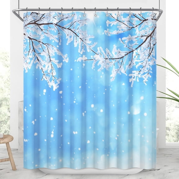 Winter Christmas Fabric Shower Curtains Snowflake Long Waffle Weave Bath Curtain Farmhouse Xmas New Year Shower Curtain for Kids Bathroom Decor Waterproof with Hooks,36x72 Inch