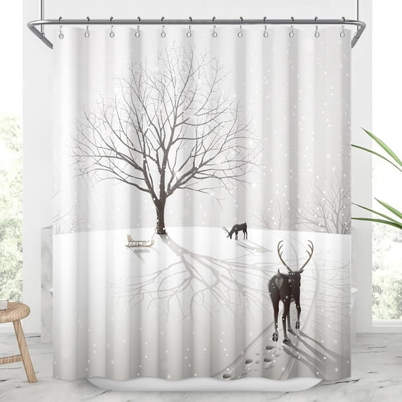 Winter Christmas Fabric Shower Curtains Wonderland Forest Funny Animal Waffle Bath Curtain Farmhouse Chriatmas Long Shower Curtain for Kids Bathroom Decor Waterproof with Hooks,72x72 Inch