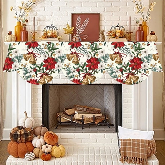 Winter Christmas Fireplace Mantle Banner,Red Background Fabric Holiday Decoration,Fireplace Scarf with Christmas Tree Gift Box Snowflake,Polyester Material,Easy to Install and Clean