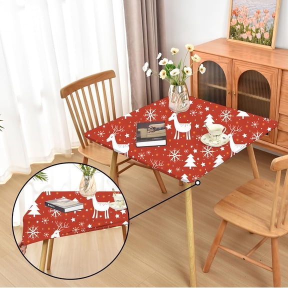 Winter Christmas Fitted Tablecloth with Elastic for 34x34 inch Square Folding Tables Washable Stretchy Spandex Card Red Table Covers Cloth Fabric Table Cloths Not Vinyl