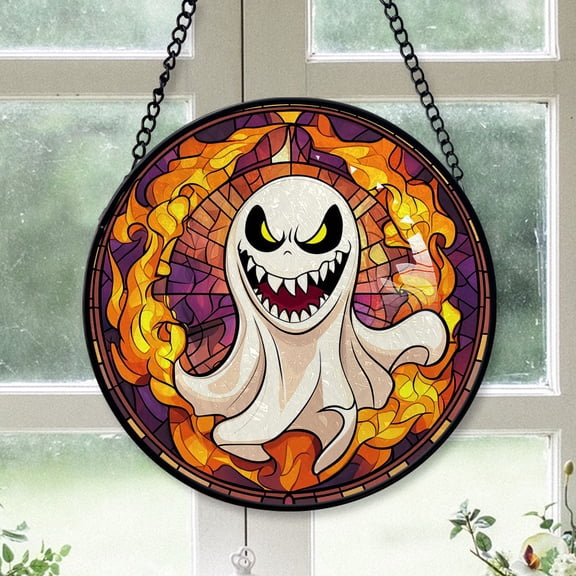 Winter Christmas Gift - Halloween White Ghost Spooky Starry Sky Glossy Stained Glass Hanging Ornament - Classic Christmas Tree Decor, Xmas Gift for Mom, Dad, Family, Friends, Collectible 2025