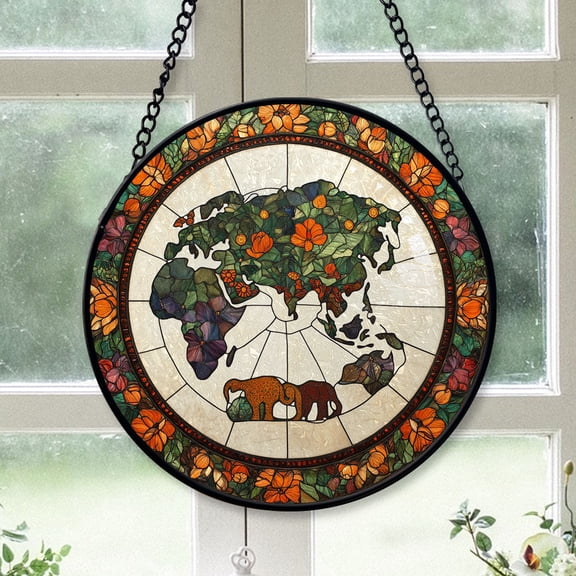 Winter Christmas Gift - World map Stained Glass Hanging Ornament - Merry Christmas Tree Decor, Thoughtful Holiday Gift for Mom, Dad, Friends, Family