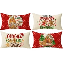 Winter Christmas Gingerbread Gnome Decorative Throw Pillow Covers, Merry Xmas Santa Tree Cocoa Cookies Polka Dots Home Decoration, Holiday Cushion Case for Sofa Couch Decor Cotton Linen 12 x 20