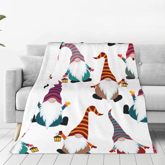 Winter Christmas Gnomes Throw Blanket Cozy Soft Xmas Elf Blanket for Couch Sofa Chair Bed Fuzzy Thermal Fleece Travel Blankets 50 X 40 in Home Holiday Decoratives