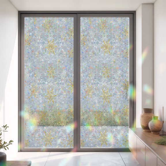 Winter Christmas Gold White Snow Window Privacy Film,Decorative Windows Static Cling Seamless Snowflake on Gray Heat Control Removable Glass Sticker for Home Bathroom Bedroom Window Door,35.4x78.7in