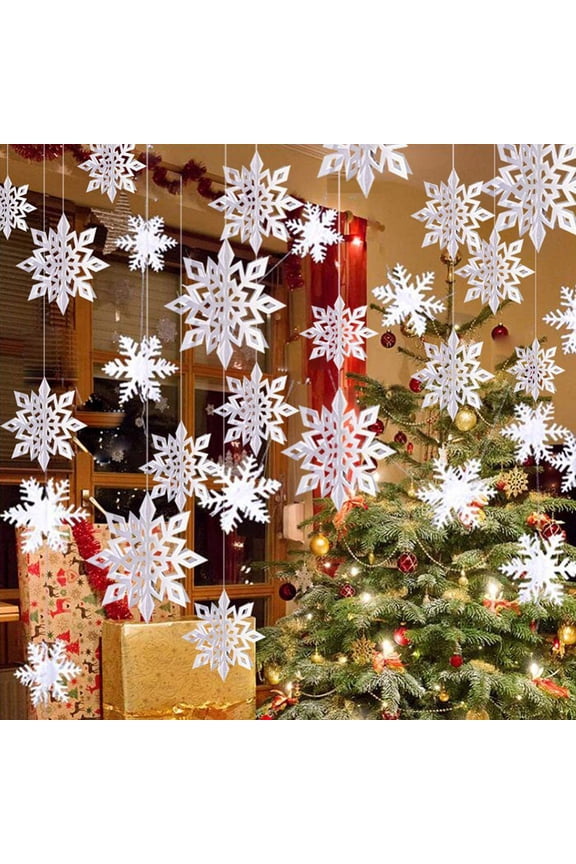 Winter Christmas Hanging Snowflake Decorations, 12PCS Snowflakes Garland & 12PCS 3D Large White Snowflake for Christmas Winter Wonderland Holiday New Year Party Home Decorations