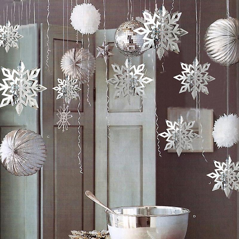 12-Piece Silver and White 3D Hanging Snowflake Decorations