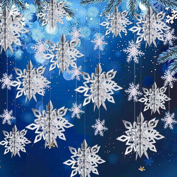 Winter Christmas Hanging Snowflake Decorations, 3D Glittery Large Snowflake for Christmas Wonderland Holiday New Year Party Home Decorations