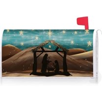 Winter Christmas Jesus Nativity Scene Decoration Mailbox Cover with Magnetic Strip Mailbox Wraps Post Letter Box Cover Standard Size 21" X 18" for Garden Outdoor Yard Decor