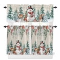 thumbnail image 1 of Winter Christmas Kitchen Curtains and Valances Set, Snowman Berries Squirrel Elk Tree Linen Rod Pocket Window Valance Window Curtain Panels for Living Room Bedroom Laundry, 27.5x24in, 3 Pieces, 1 of 7