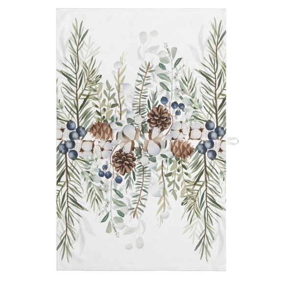 Winter Christmas Kitchen Towels Dish Towel Pack of 1 Pine Leaves Blue Berry Hazelnut Cotton Soft Dish Cloth Set Absorbent Dishcloth for Drying Dishes, Hand Towels 18 x 28 Inches