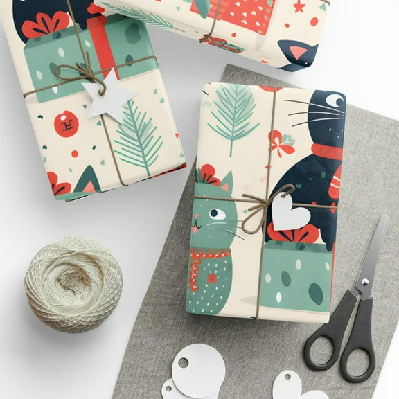 Winter Christmas Kittens Holiday Themed Wrapping Paper Christmas Cats Christmas Themed Gift Wrap, Xmas Wrapping Sheets, Festive Paper for Christmas Gifts