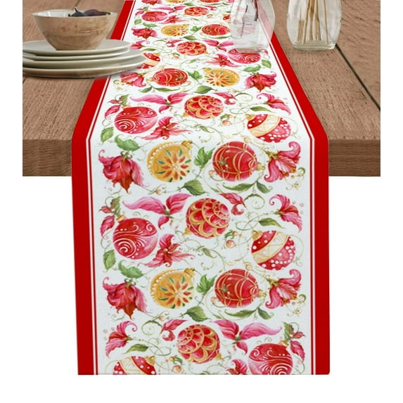 Winter Christmas Lights Flowers Table Runner Cotton Linen Wedding Decor Table Runner Christmas Home Table Decor Tablecloth
