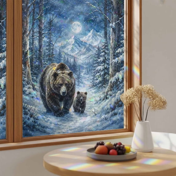 Winter Christmas Night Brown Bear Window Privacy Film,Heat Control Sun ...