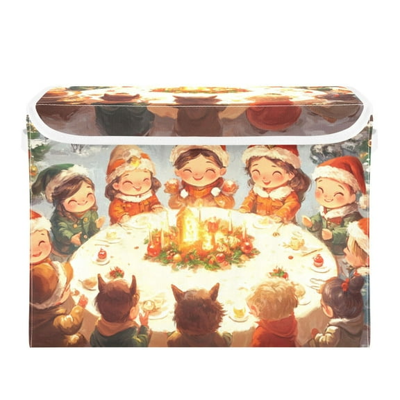 Winter Christmas Party Large Storage Bins with Linen Collapsible Lid Storage Box 16.7 x 12.6 x 11.8in