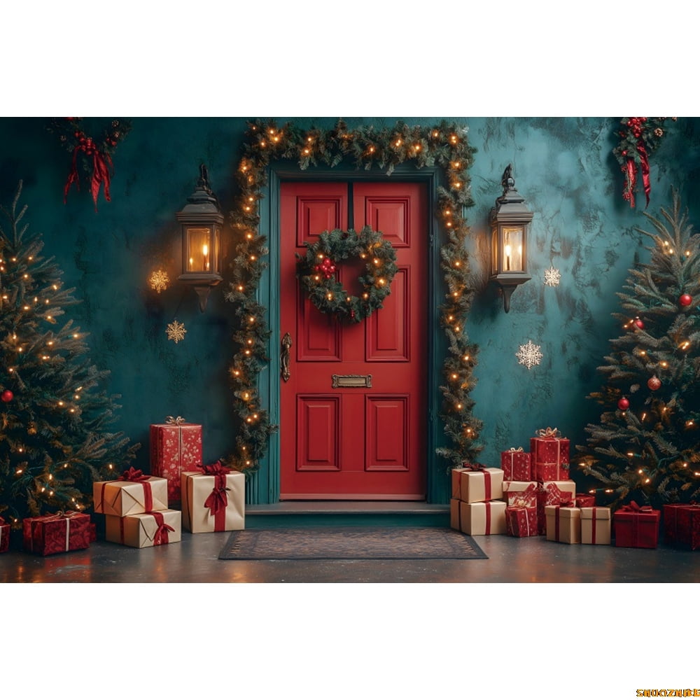 Winter Christmas Photography Backdrop Vintage Red Arch Xmas Tree Gifts ...