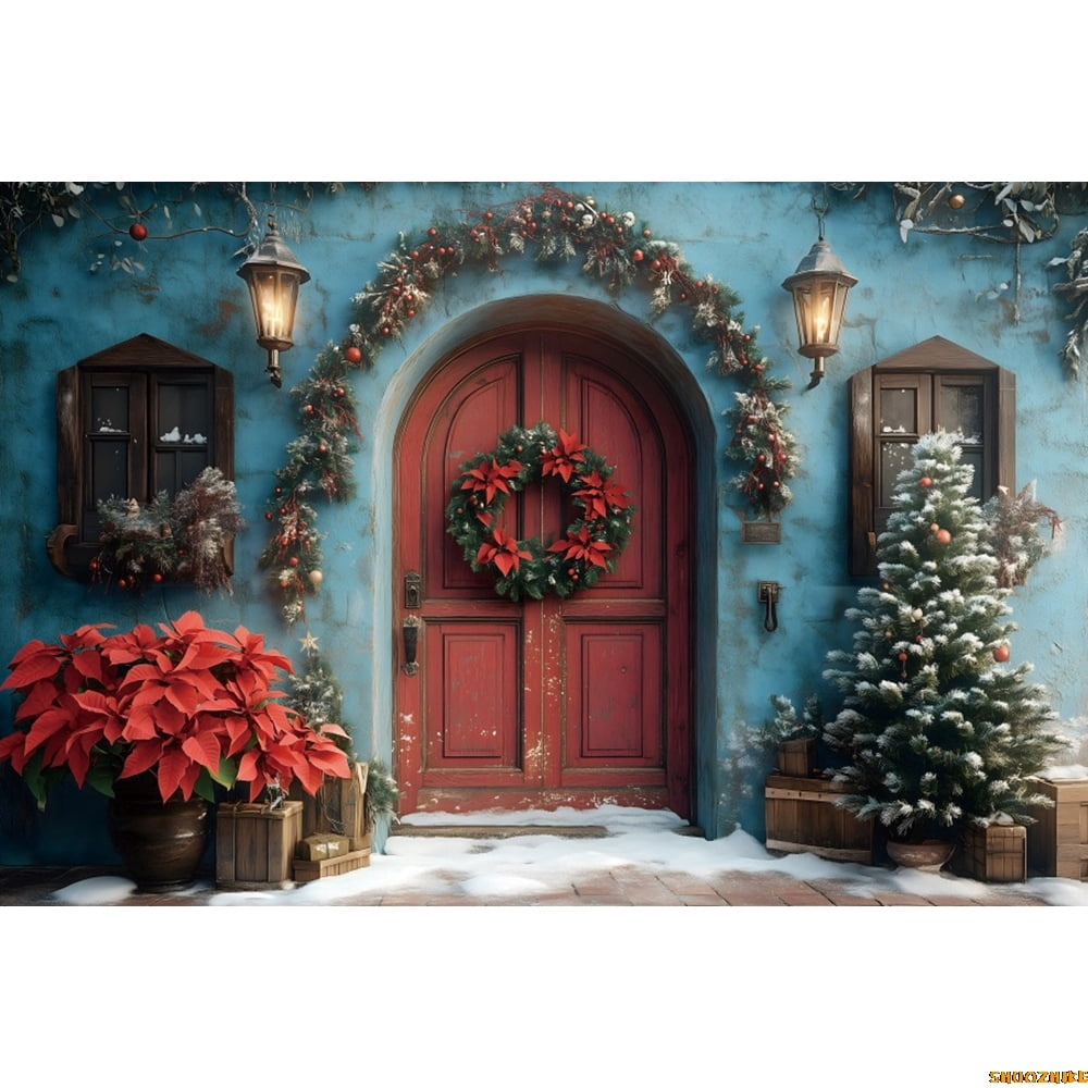 Winter Christmas Photography Backdrop Vintage Red Arch Xmas Tree Gifts ...