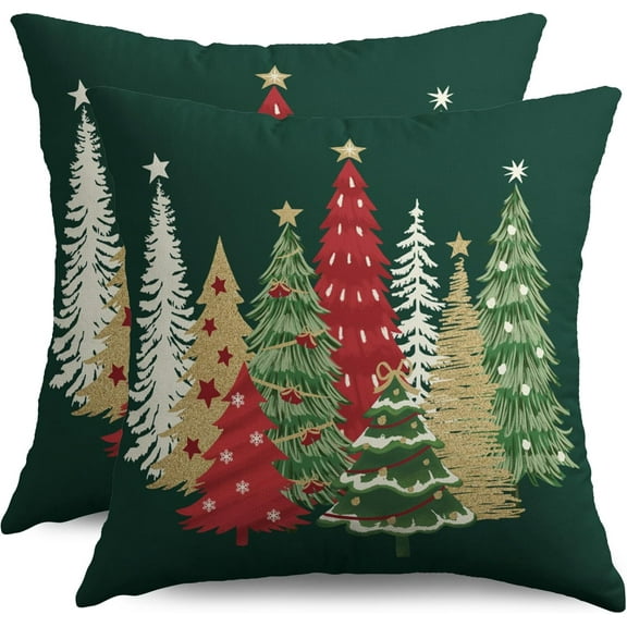Winter Christmas Pillow Covers 18x18 Inch Set of 2 Brown Blue Xmas Tree Decorative Throw Pillowcases Outdoor Holiday Seasonal Farmhouse Cushion Cases Decor for Sofa Couch Bed