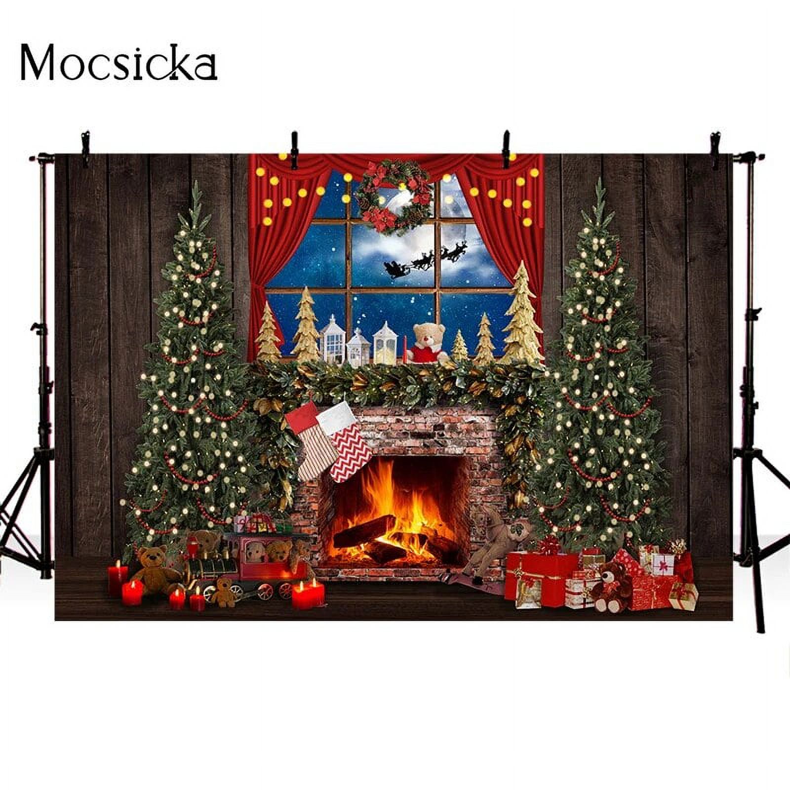 Winter Christmas Portrait Photography Backdrop Window Fireplace Snow ...