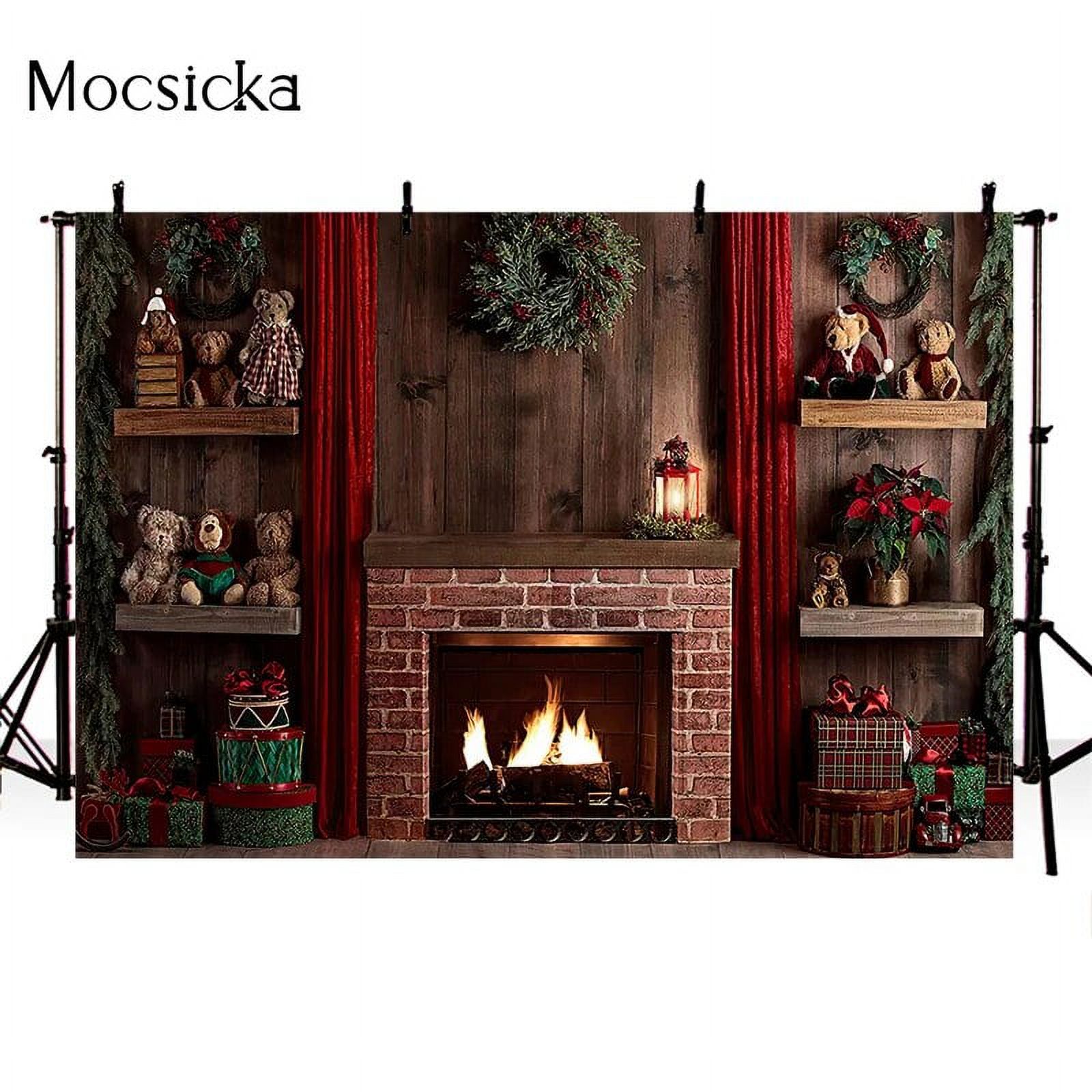 Winter Christmas Portrait Photography Backdrop Window Fireplace Snow ...