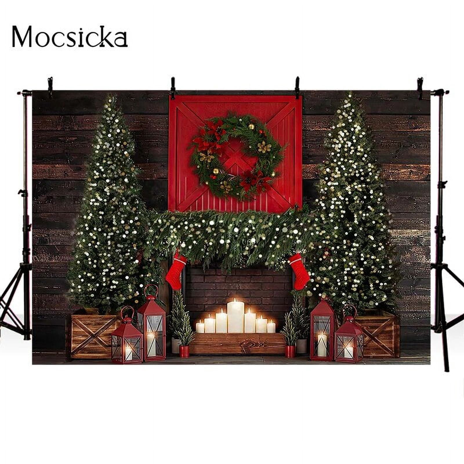 Winter Christmas Portrait Photography Backdrop Window Fireplace Snow ...
