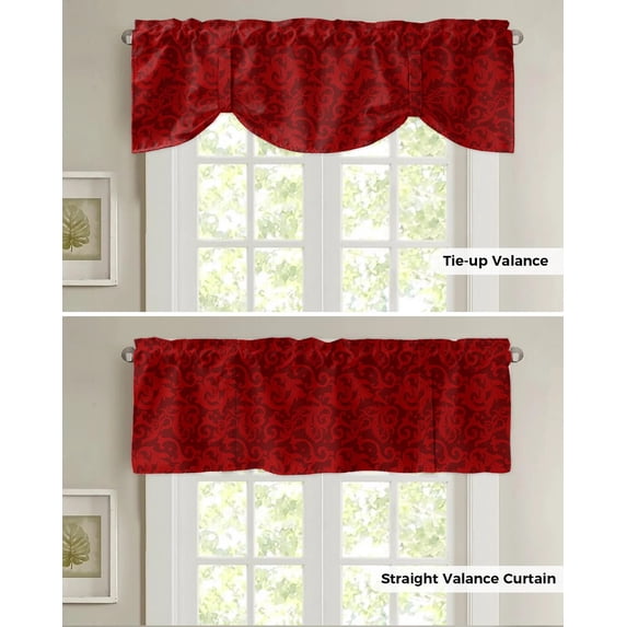 Winter Christmas Retro Red Pattern Window Curtain Living Room Kitchen Cabinet Tie-up Valance Curtain Rod Pocket Valance