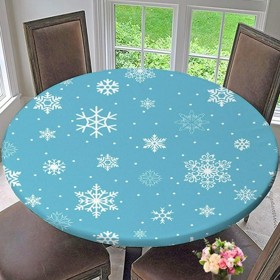 Winter Christmas Round Fitted Tablecloth Seamless Background with Christmas Symbols Elastic Fitted Table Covers for Outdoor Indoor Fit for Diameter 42.2"-46.1" Round Table, Style 67