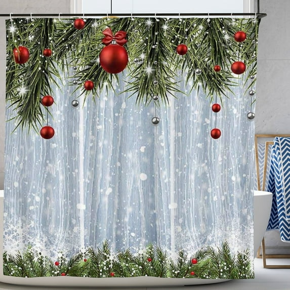 Winter Christmas Rustic Wood Shower Curtains for Merry Xmas Bath Bathroom Snowflakes Snowy Pine Trees Decors 72x72in