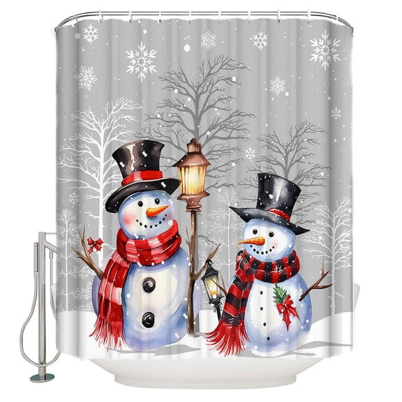 Winter Christmas Shower Curtain, 36" x 72", Hat Snowman Elf Waterproof Bathroom Curtain Washable Shower Curtain Set with 12 Hooks