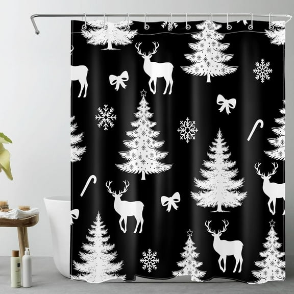 Winter Christmas Shower Curtain for Bathroom Pink and Grey Snowflake on White Bathroom Shower Curtains with Hooks, Holiday Bathroom Curtains Shower Set 60x72 inch