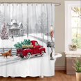 thumbnail image 1 of Winter Christmas Shower Curtain，Vintage Red Truck Holiday Trees and Pet Dog Welcome Home Bathroom Shower Curtain with Hooks 72x72 Inch, 1 of 5