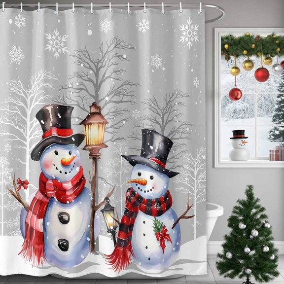Winter Christmas Shower Curtains for Bathroom, Hat Snowman Elf Waterproof Fabric Shower Curtain for Bathroom Bathtub Decoration, Machine Washable, 54x"78"
