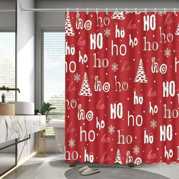 Winter Christmas Shower Curtains for Bathroom HoHoHo Red Winter Shower Curtain Christmas Tree Snowflake Bathroom Curtain Decors Fabric Waterproof Bath Curtain 72x72 Inch