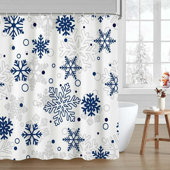 Winter Christmas Shower Curtains for Bathroom Snowflake Shower Curtain Xmas Bathroom Decor Winter Holiday Washable Durable Fabric Bathroom Curtains 72x72 Inch