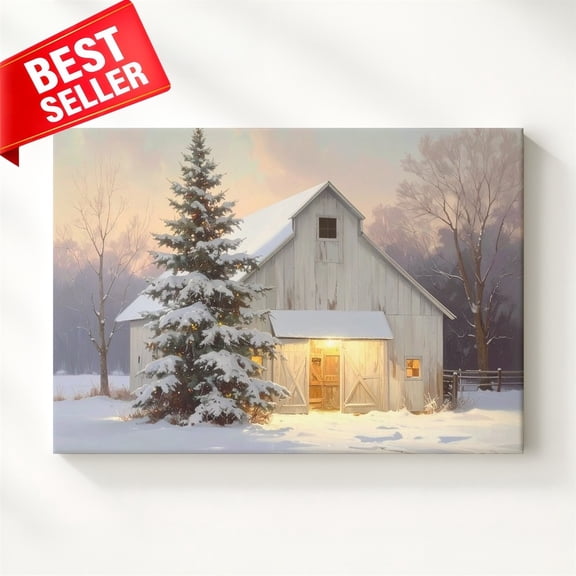 Winter Christmas Snow Barn Wall Art Print, Country Decor
