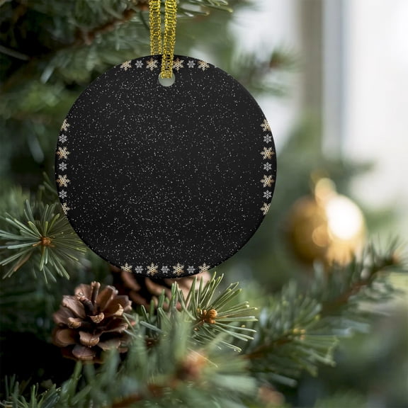 Winter Christmas Snowflake on Black Christmas Ceramic Ornament 2026,3" Round Xmas Tree Hanging Accessories with Gold Ribbon,Gold White Snowflakes Pendant Ornaments for Holiday Gift Home Party Decor