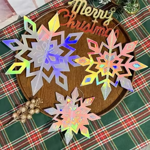 Winter Christmas Snowflake Decorations, 24PCS 3D Laser Iridescent Snowflakes Hanging Decor for Christmas Winter Wonderland Holiday Home Decorations Indoor