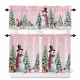 thumbnail image 1 of Winter Christmas Snowman Kitchen Curtains and Valances Set, Pink Xmas Tree Fox Squirrel Rod Pocket Window Valance 18 Inch Window Curtain Panels for Living Room Bedroom Laundry, 27.5x36in, 3 Pieces, 1 of 7
