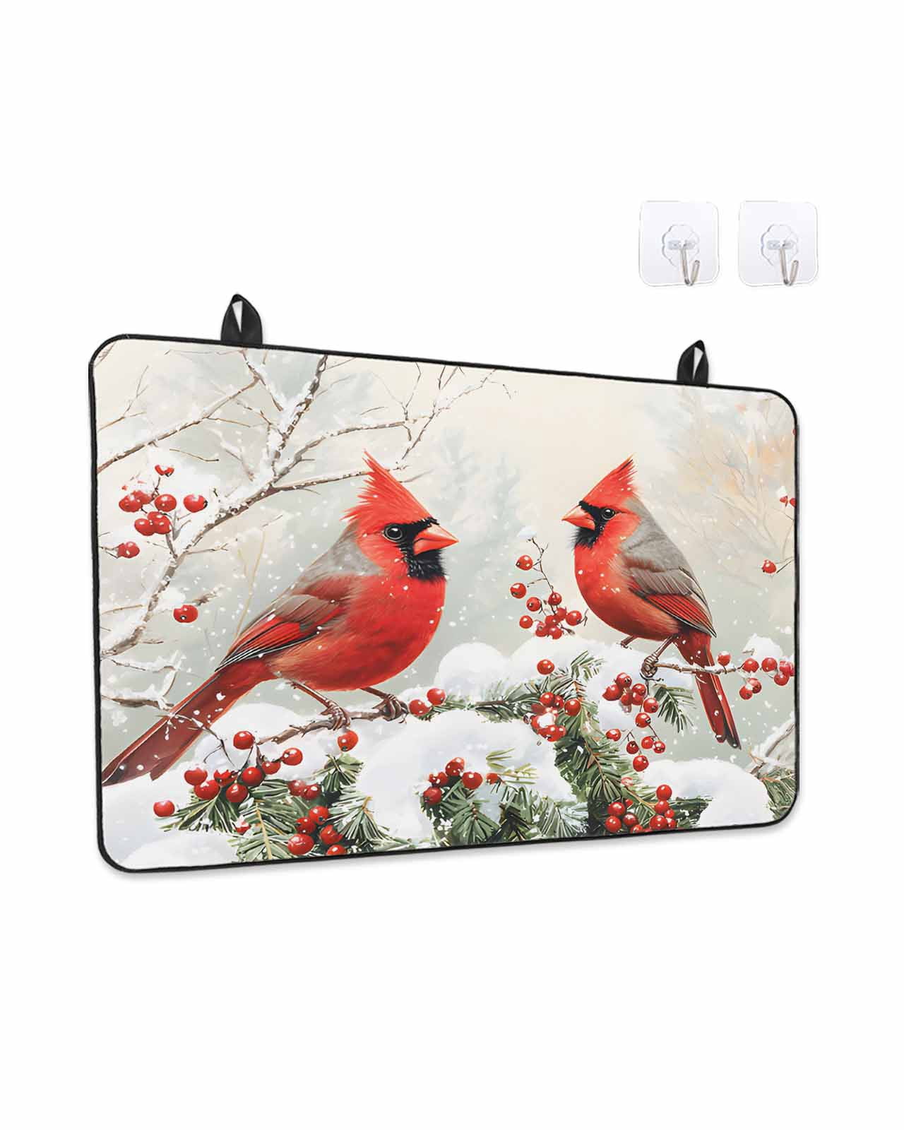 Winter Christmas Stove Top Covers for Electric Stove, 28'x20'' Cardinal Bird Red Berry Pine Leaves Glass Ceramic Stove Cover Foldable Rubber Mat Heat Resistant Cooktop Protector for Kitchen