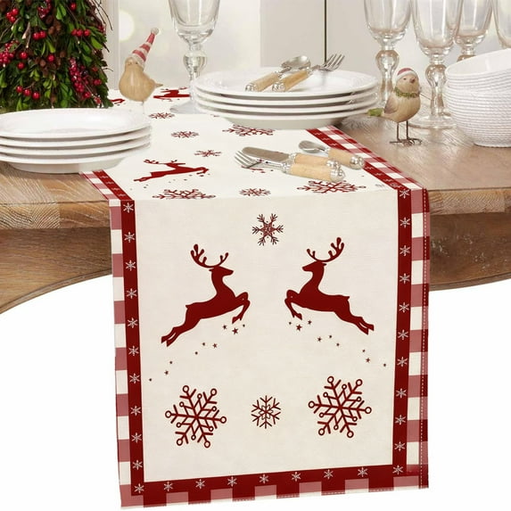 Winter Christmas Table Runner 72 x 13 Inches – Multicolor Snowflake Tree Holiday Table Decor, Stain Resistant Machine Washable Indoor Dining Runner for Christmas Dinner Kitchen Home Decoration