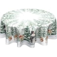thumbnail image 1 of Winter Christmas Tablecloth 70-Inch Round, Pine Tree Snowman Deer & Snowflake Holiday Design, Washable Polyester for Dining, Kitchen, Picnic & Party Decor, 1 of 7