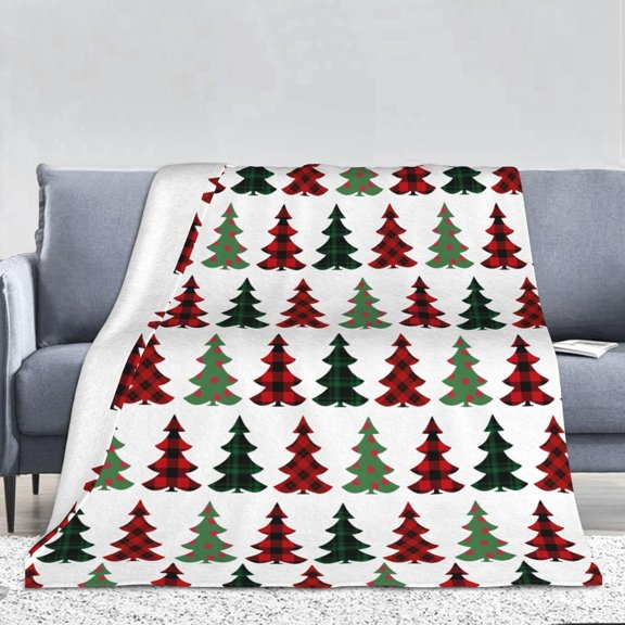 Winter Christmas Throw Blanket Plaid Christmas Tree Soft and Cozy Throw Blanket for Picnic Travel Lightweight Decorative Throw for Living Room Sofa Couch Bed 50"x60"