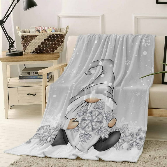 Winter Christmas Throw Flannel Blanket 50x80In Dwarf Snowflake Super Soft Cozy Bed Blanket, Lightweight Plush Fuzzy Bed Throw for Bedroom Sofa Couch Living Room