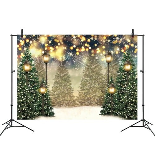 Winter Christmas Tree Backdrop, Glitter-Bokeh Snow Forest Trees Wonderland Photography Background, Christmas Holiday Wall Decorations Photo Props for Family 56x79 in