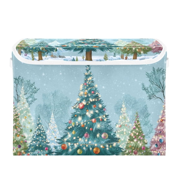 Winter Christmas Tree Foldable Storage Bins with Lids Handles Collapsible Storage Containers Tote Boxes 16.5 x 12.6 x 11.8 inches