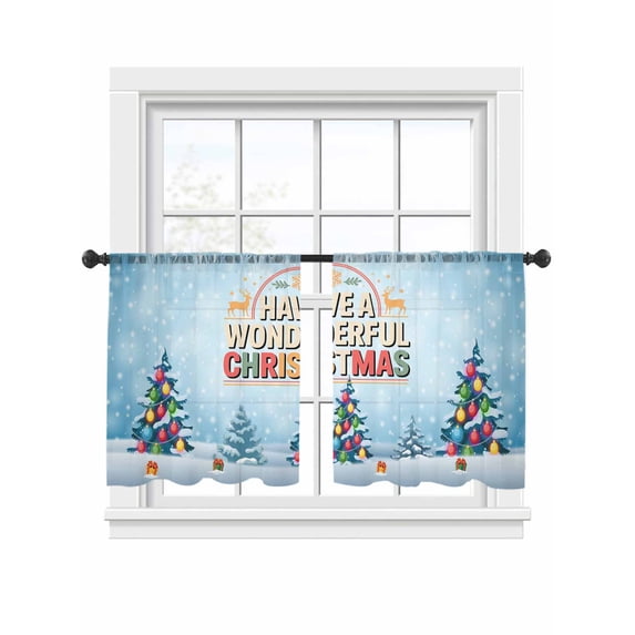 Winter Christmas Tree Sheer Curtains 54 inches Long, Have A Wonderful Christmas Snowing Light Filtering Sheer Window Curtains Rod Pocket Voile Drapes for Bedroom Living Room, 2 Panels 52"W x 54"L