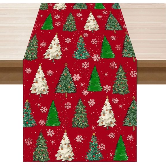 Winter Christmas Trees Snowflakes Xmas Table Runner Table Decoration for Home Kitchen Dining Holiday Decor 13.8x71 Inch
