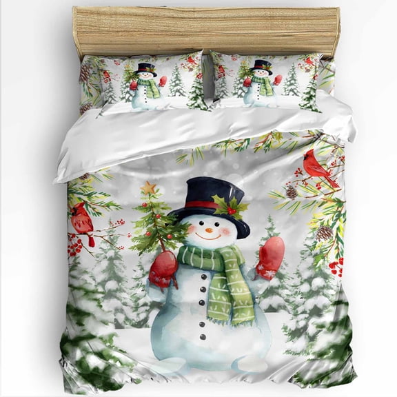 Winter Christmas Twin Size Comforter Set, Snowman Snowflake Christmas Trees Cardinal Soft Bedding for All Seasons, 4 Pcs Bed Set with 1 Comforter (68"x86") ,1Sheet(66"x116"), 2 Pillowcases (19"x29")