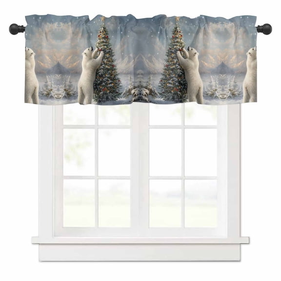 Winter Christmas Valances for Windows Tree Polar Bear Snowy Scene Rod Pocket Curtain Valance Window Treatment Short Curtains for Kitchen Living Room, 42"x12"